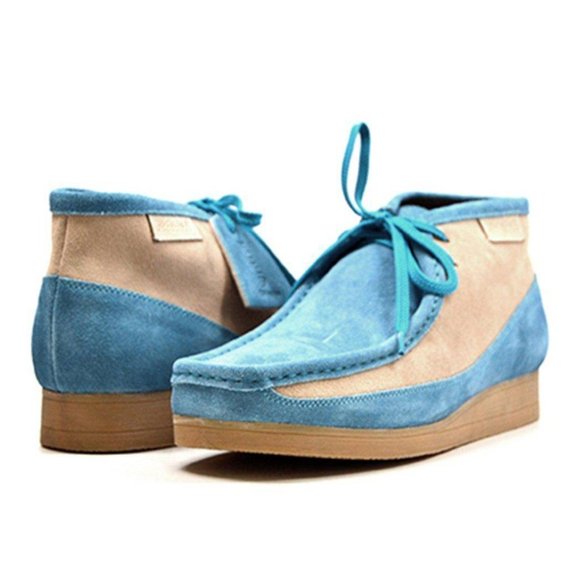 British Walkers New Castle Suede Men's Wallabee Style Boots Blue & Beige - Picture 1 of 3